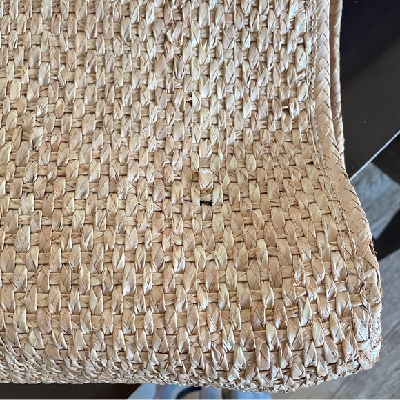 Vtg WOVEN Bag Rare Wicker Briefcase Satchel Button Leather Strap Colored Panels - Picture 7 of 11